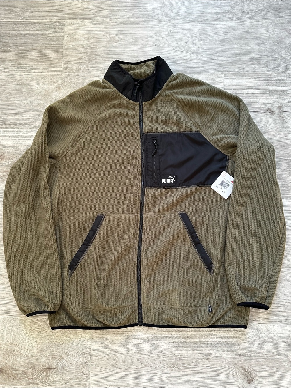 Puma NWT Men's Polar Fleece Jacket Woven Pocket Olive Green XL